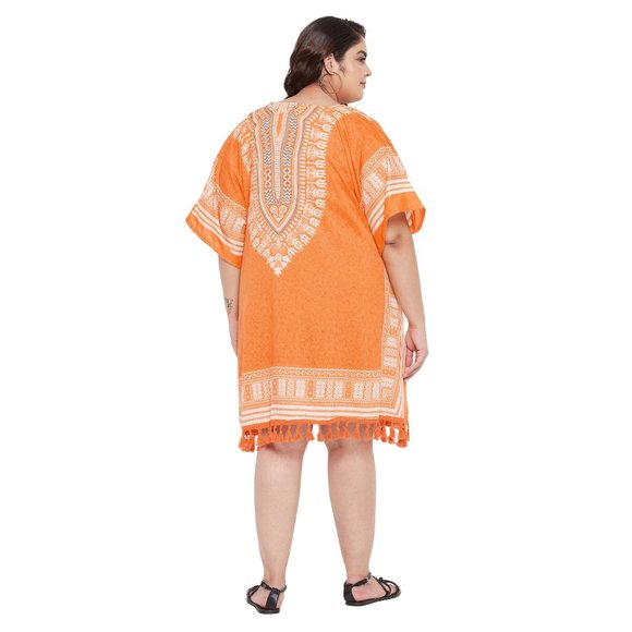 Dashiki Print Orange Polyester Short Caftan Tunic Dress for Women by Gypsie Blu - Picture 6 of 8